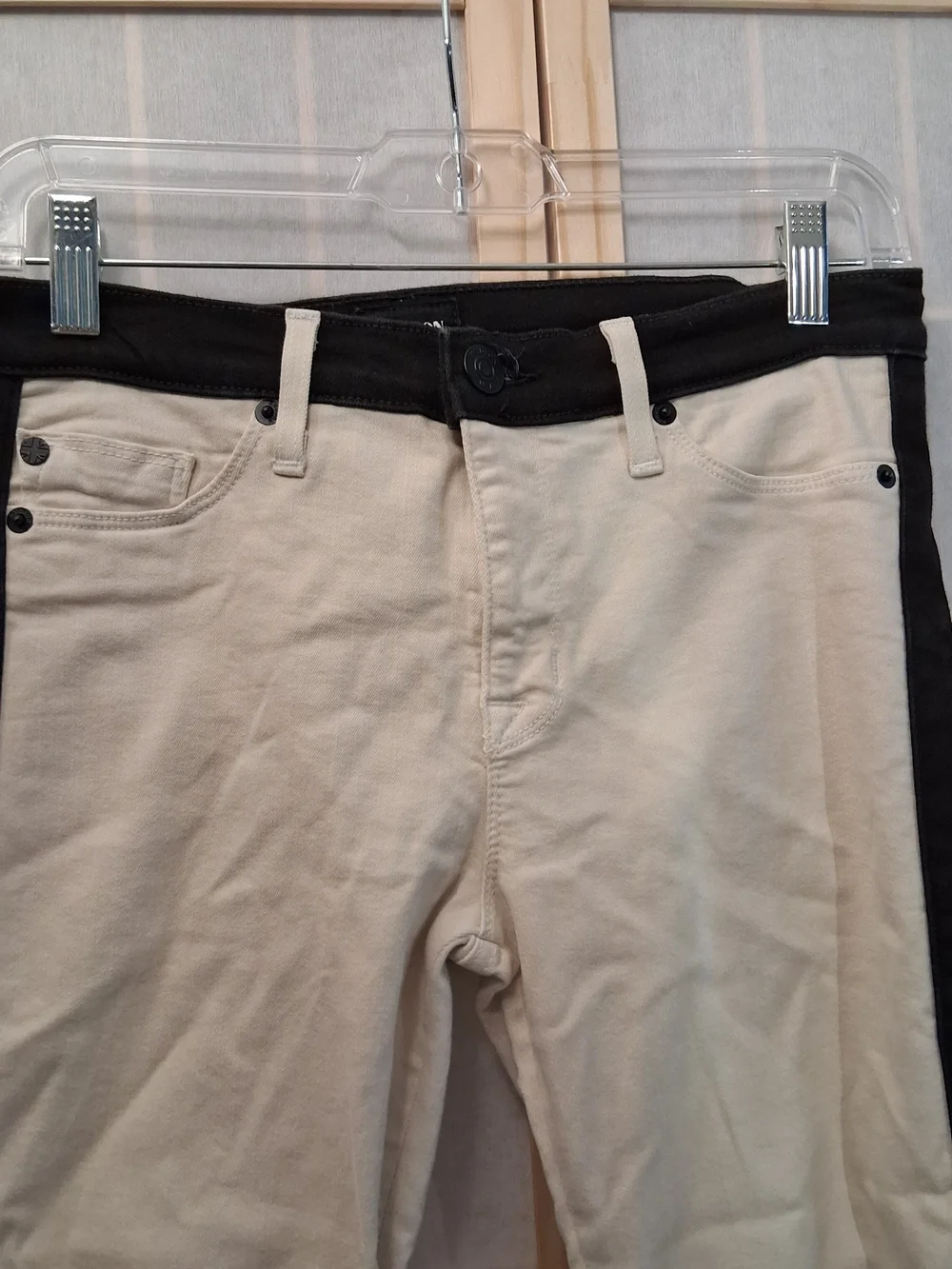 Hudson Jeans Women's Skinny Crop in Cream with Black Side Stripes
